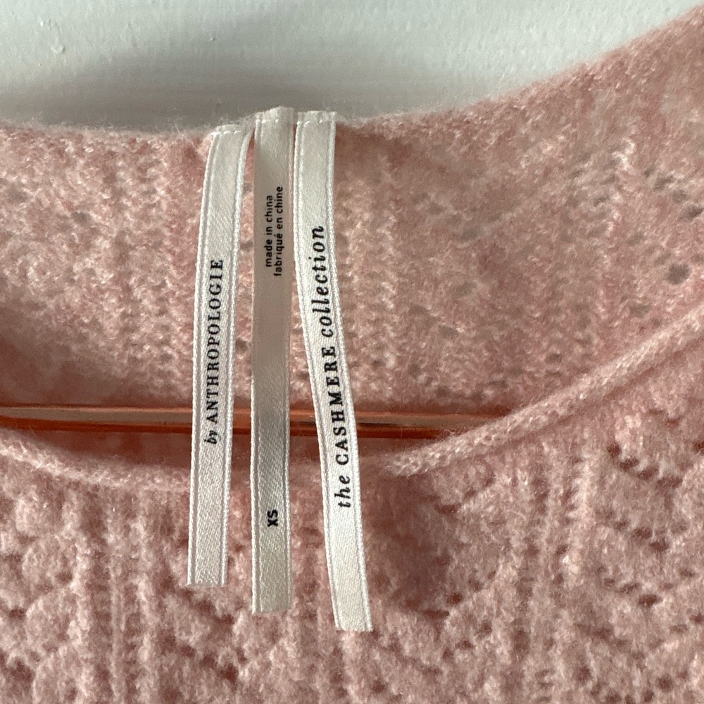 Anthropologie Flutter-Sleeve Pointelle Cashmere Sweater Tee Size XS - Picture 6 of 7